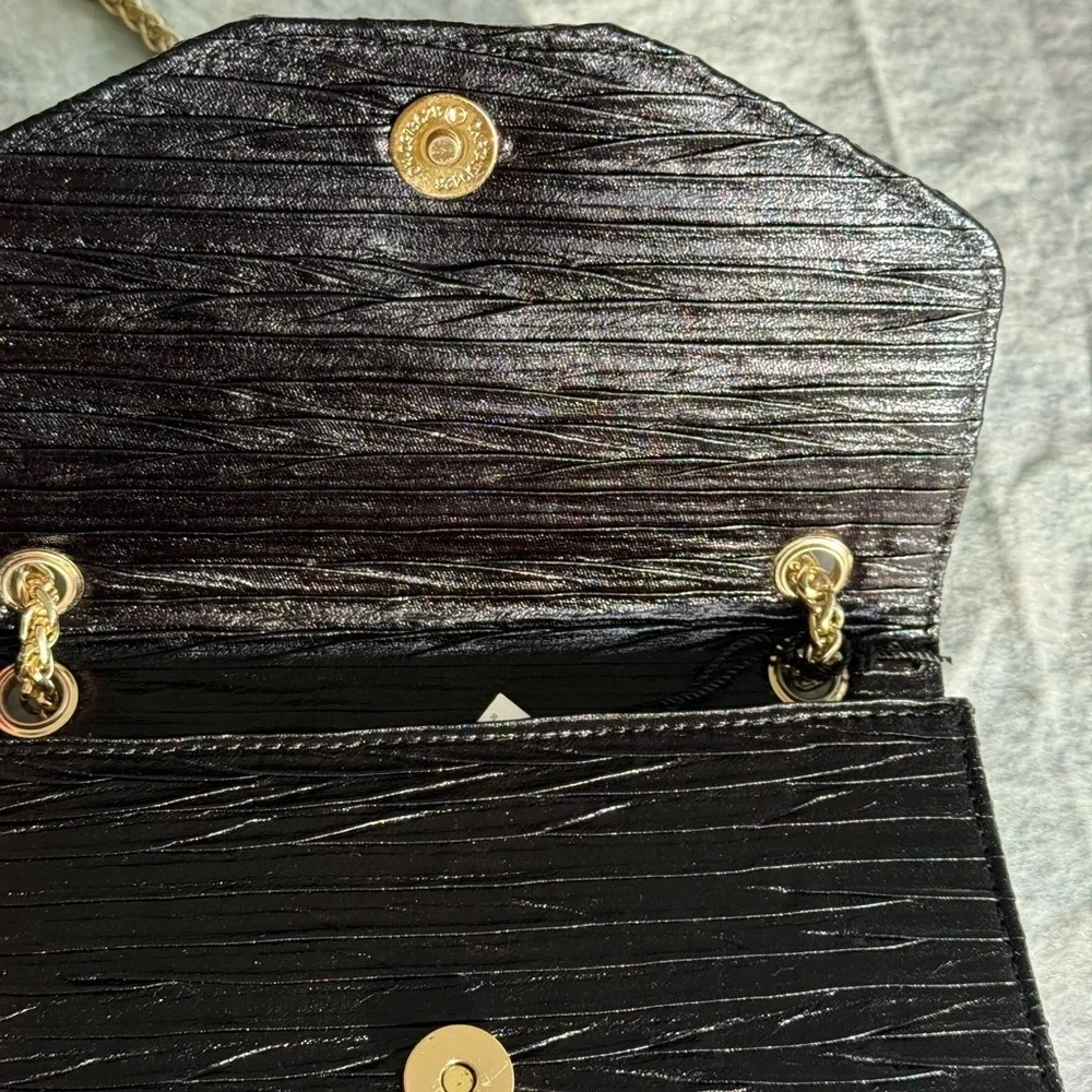 Kate Landry Black Evening Bag with Gold Chain NWT